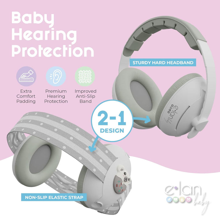 2-In-1 Baby Ear Muffs Noise Protection - Baby Headphones for Noise & Plane Travel - 2 Headbands - Toddler Ear Protection for Infant & Toddler Travel Essential, Age 1-48 Months