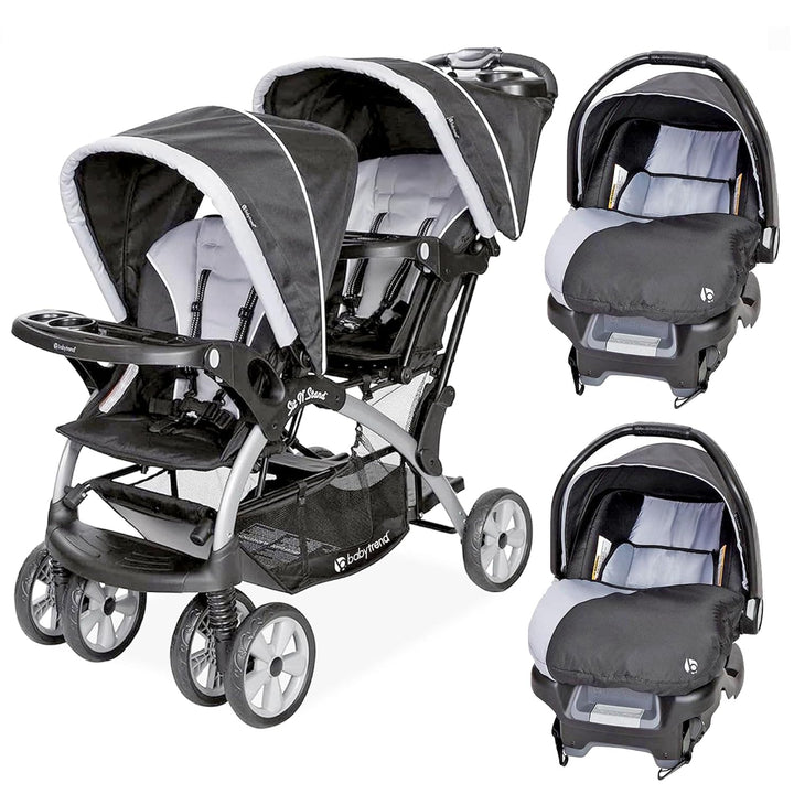 Infant and Toddler Double Stroller & Car Seat Combo, 2 Pc Set, Stormy - Portable and Lightweight Stroller Duo and Car Seat Travel System Tandem