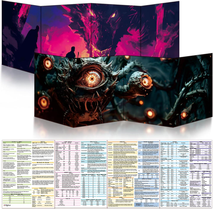 2 PCS DM Screen for D&D 5E with 2 Immersive Themes，Waterproof Reusable Surface, Tri-Fold Portable Design Folds to A4 Size DND Accessories Compatible with Players Handbook