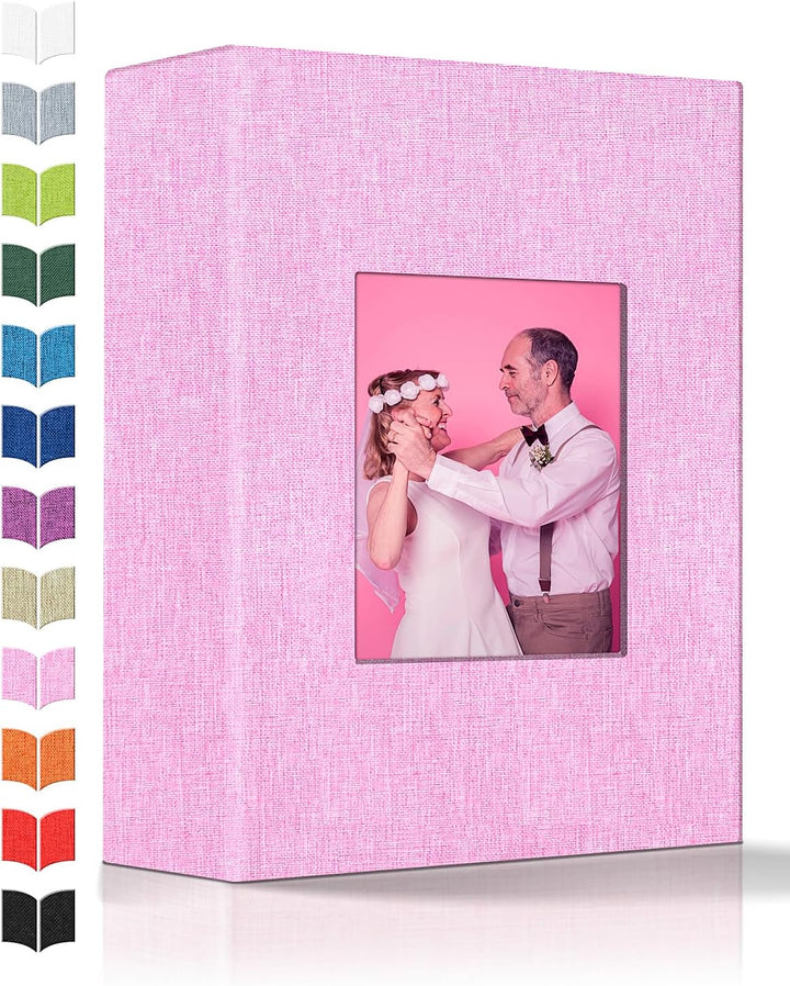 Photo Album 4X6 with 300 Pockets,Slip-In Picture Albums,Linen Cover Memory Book with Front Window,White Page Vertical Photo Book for Wedding,Family,Anniversare,Baby,Vacation