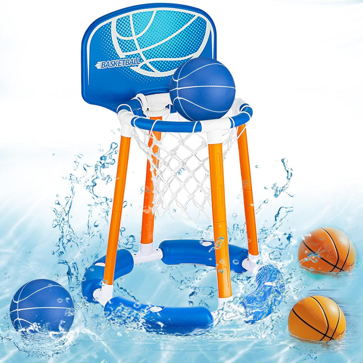 Pool Basketball Hoop with Backboard, Floating Pool Toy for Kids, Inflatbale Pool Basketball Outdoor Toys with 4 Balls & Pump for Swimming Pool, Water Summer Game for Kids Adults, Red