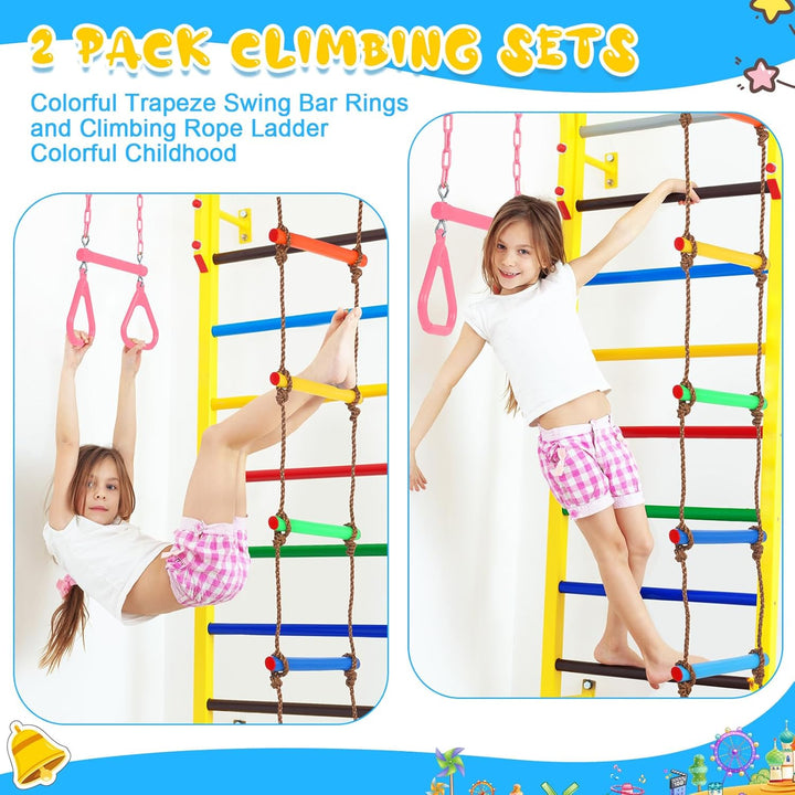 2 Pack Gym Swing Sets 48'' Trapeze Swing Bar Monkey Bar Heavy Duty Chain with Locking 6.8Ft Climbing Rope Ladder Climbing Game for Accessories Tree House Playground Outdoor Play (Pink)