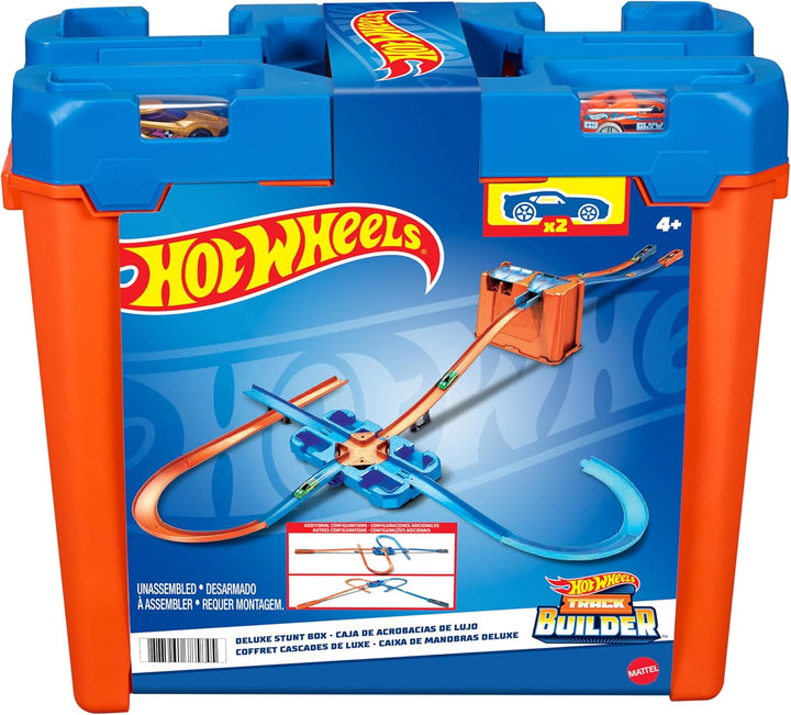 Toy Car Track Builder Playset, Deluxe Stunt Box with 25 Component Parts & 1:64 Scale Vehicle (Amazon Exclusive)