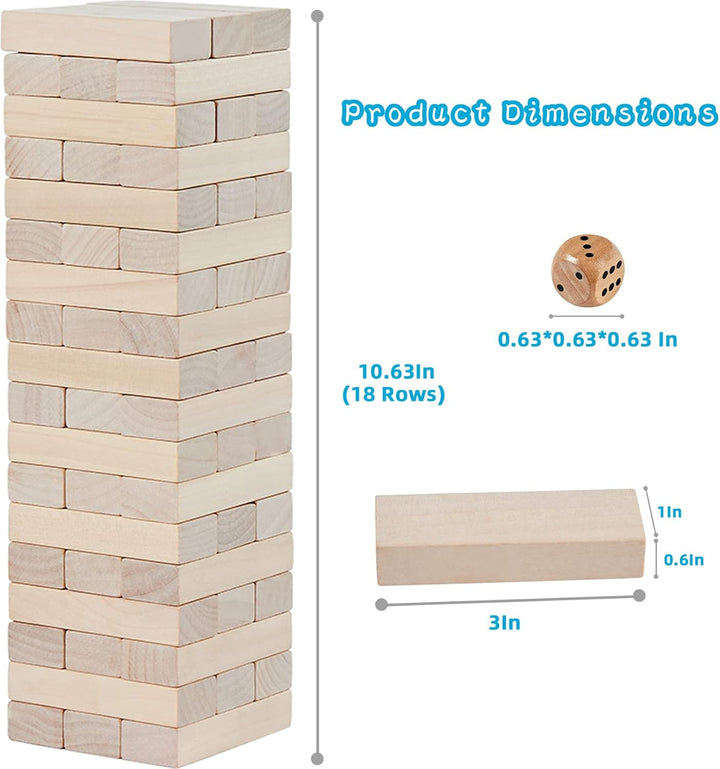 Mini Tumble Tower, 54PCS Wooden Stacking Game for Teens - Pine Stack Timber Board Games with 4 Dice Set - Classic ‌Xmas Gifts for Kids