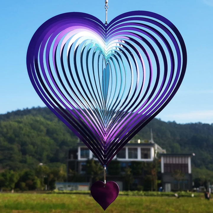 Stainless Steel Reflective Wind Spinners Outdoor Garden Decor,Sparkly Wind Spinner Bird Devices Deterrent to Scare Birds Away from Yard Patio Farm,Metal Heart Wind Spinners Gifts for Mom, Women
