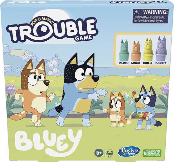 Trouble: Bluey Edition Board Game for Kids, 2-4 Players, Race Bluey, Bingo, Bandit, or Chilli to the Finish, Ages 5 and up (Amazon Exclusive)