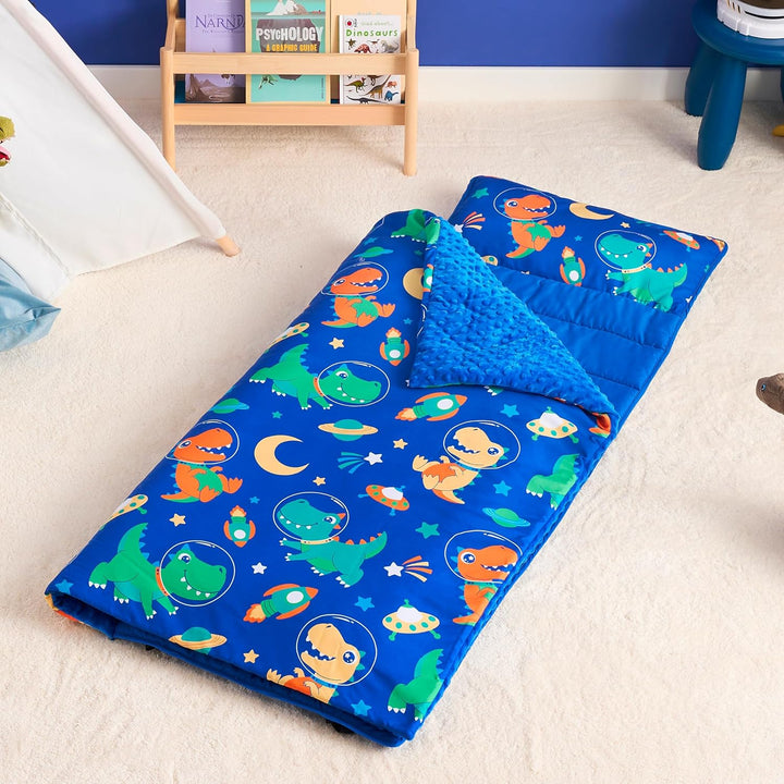 Toddler Nap Mat for Preschool 55''X30'' Sleeping Mat with Removable Pillow and Minky Blanket for Kids Ages 3-7 Roll up Soft Kids Sleeping Bag for Boys Girls Kindergarten Daycare Sleepover