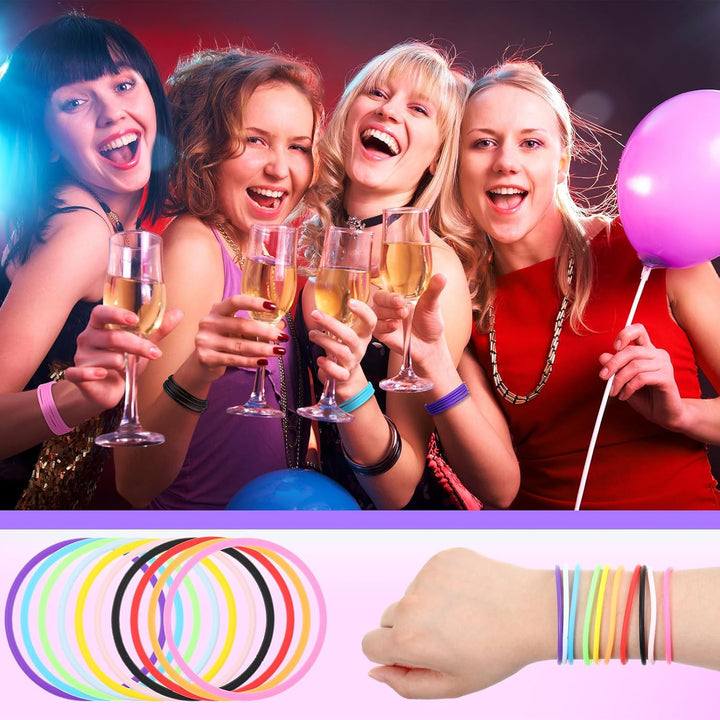 100 Pcs 80S Multicolor Silicone Jelly Rubber Bracelets Hair Ties Women, Mixed Style, Random Color