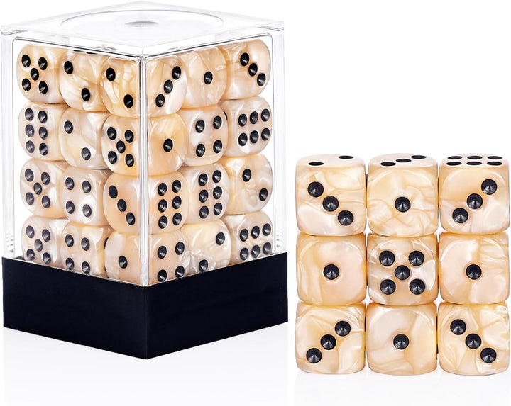 36 Pieces 12Mm 6 Sided Mini Dice Set,Pearl Pattern D6 Game Dice Set,6 Sided Standard Game Dice for Board Games Dice Games Classroom Teaching Dices Game, with Portable Gaming Box(Black)