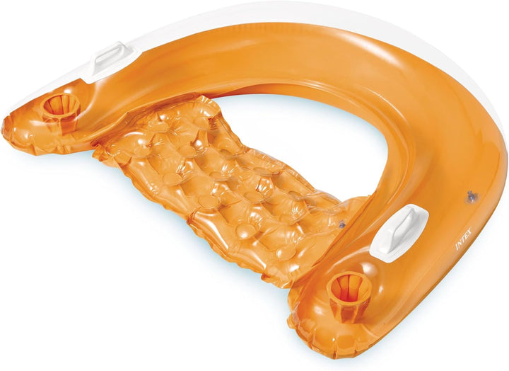 58859EP Sit 'N Float Inflatable Pool Float: Pool Lounge with Built-In Cup Holders – Heavy-Duty Handles – 220Lb Weight Capacity – 58" X 39" – Colors May Vary