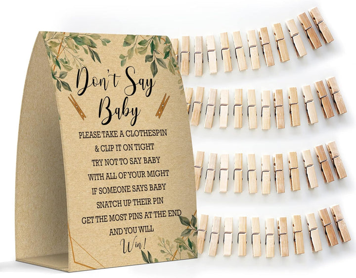 Don'T Say Baby Set - One 5X7 Sign and 50 Mini Clothespins, Baby Shower Games, Baby Shower Decoration, Gender Neutral Baby Shower - Msjb041