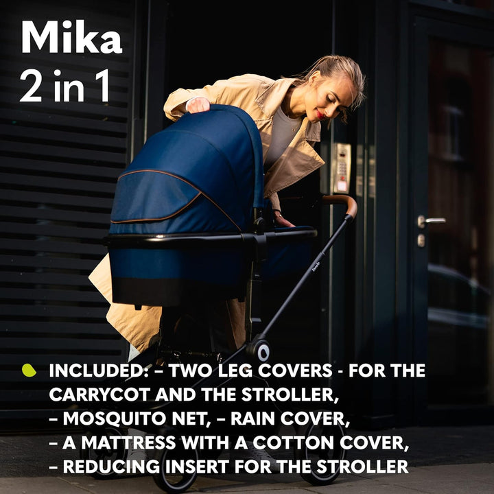 Mika 2-In-1 Combination Pushchair Baby Carrycot Pram Buggy Rain Cover Shoulder Strap for Transport, Mattress, Mosquito Net, Foot Cover, Waterproof Material, Rubber Wheels (Grey Graphite)