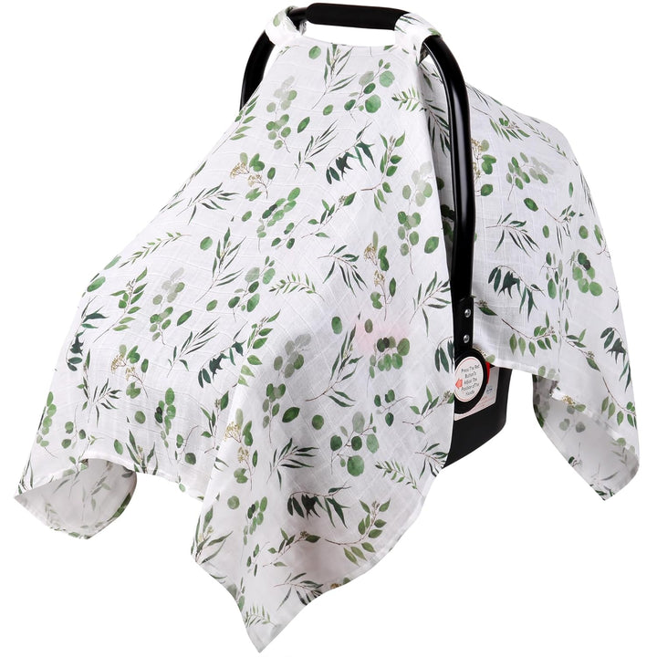 Dinosaurs Carseat Cover - Muslin Cotton Infant Car Seat Canopy, Breathable Baby Carrier Cover, Summer Stroller Sun Shade