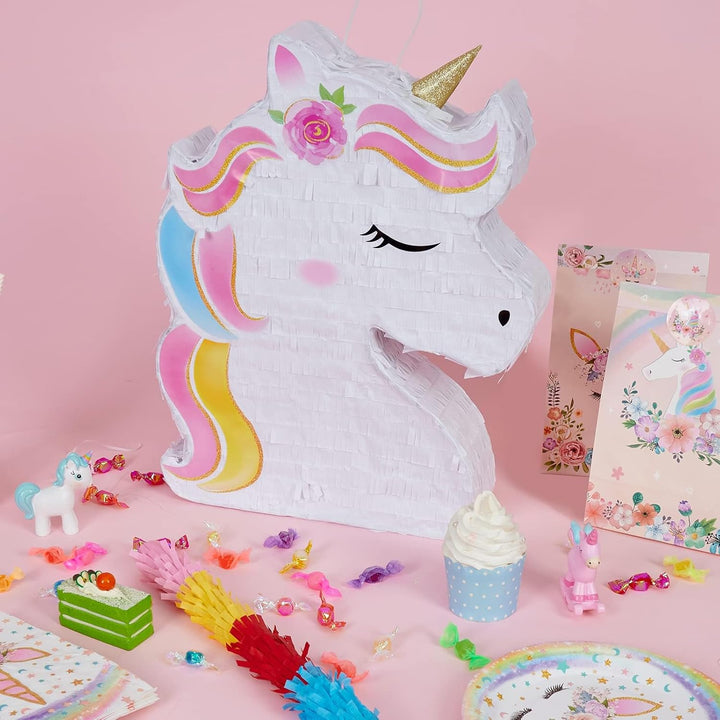 Unicorn Piñata - Unicorn Party Supplies Piñata Bundle with Blindfold and Bat for Girls Kids Rainbow Unicorn Theme Birthday Party Game Decorations (15.7" X 12.2" X 3.1")