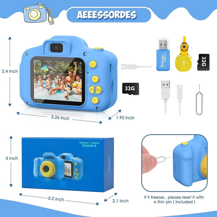 Kids Camera Toys Christmas Birthday Gifts for Boys and Girls Kids Toys 3 4 5 6 7 8 9 Year Old HD Digital Video Camera for Toddler with 32GB SD Card (Blue)