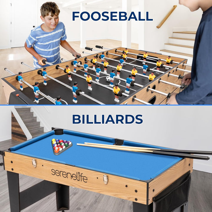48" 6-In-1 Multi Game Table, Full-Size Indoor and Outdoor Arcade Sports Table with Pool, Air Hockey, Foosball, Basketball, Table Tennis, Dining Table, for Family, Kids, Adults