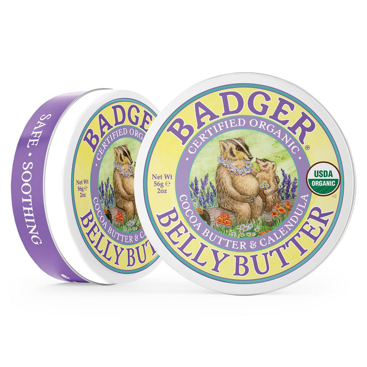 Belly Butter, Organic Stretch Mark Cream for Pregnant Belly, Rich Hypoallergenic Moisturizing Organic Cocoa Butter & Coconut Body Butter for Women, 2 Oz Tin