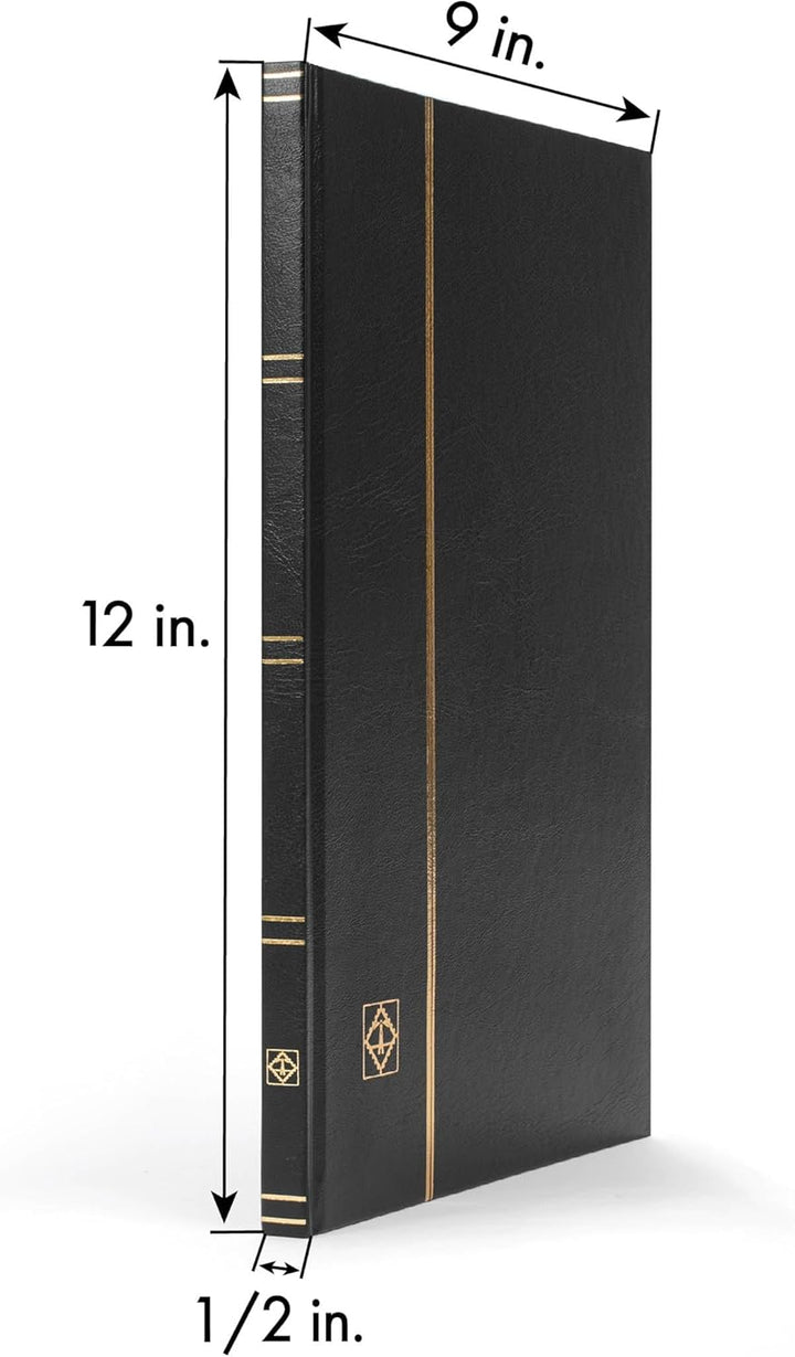 – “BASIC” Hard Cover Stockbook for Stamps – 16 Black Cardstock 9”X12” (A4) Pages with Clear Strips - Black