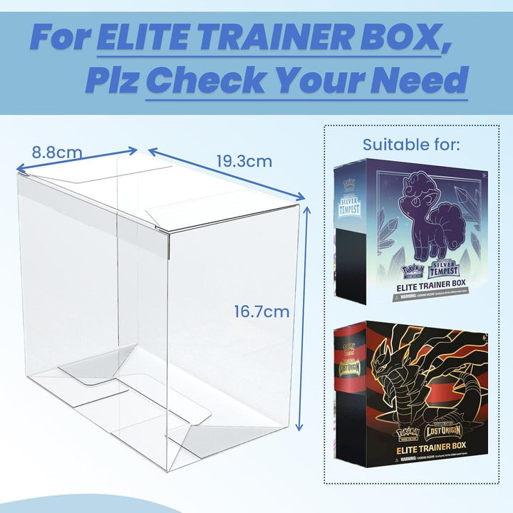 PET Elite Trainer Box Case Protectors - 10 Pack Clear PKMN Display Case - 0.5Mm Thick Crystal Clear Protection