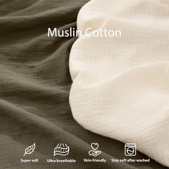 Muslin Baby Lounger Cover 2 Pack, 100% Cotton Infant Lounger Cover, Soft & Breathable Replacement Slipcover, Compatible with Snuggle Me Newborn Lounger (Dark Olive,Cream)