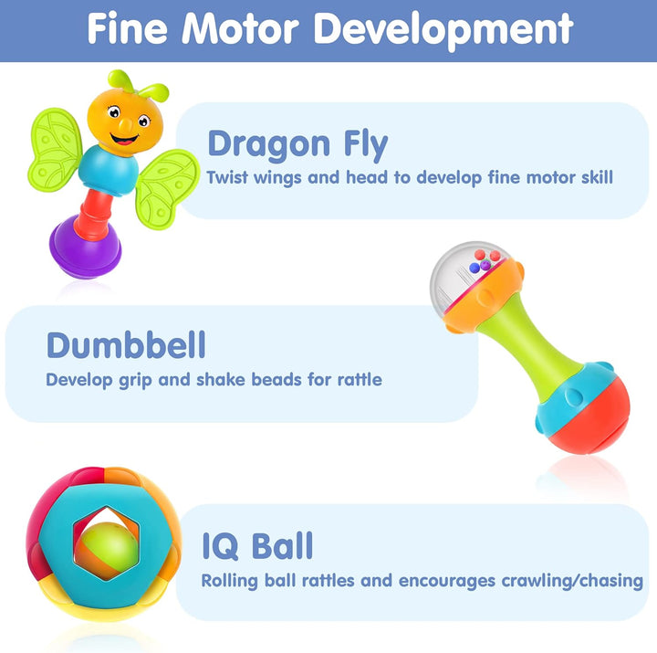 10Pcs Baby Rattles Toys Set, Infant Grab Shake Rattle, Easy Hold Sensory Teether, Babies Development Learning Music Toy, Newborn Shower Birthday Gift 1 2 3 4 5 6 7 9 10 12 Month Boy Girl