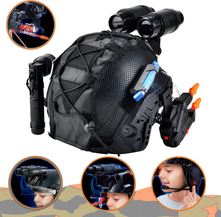 Police Kids Toy Soldier Army SWAT Helmet Commander Set. Megaphone Led Scope, Dart Toy Gun & 4X Binoculars
