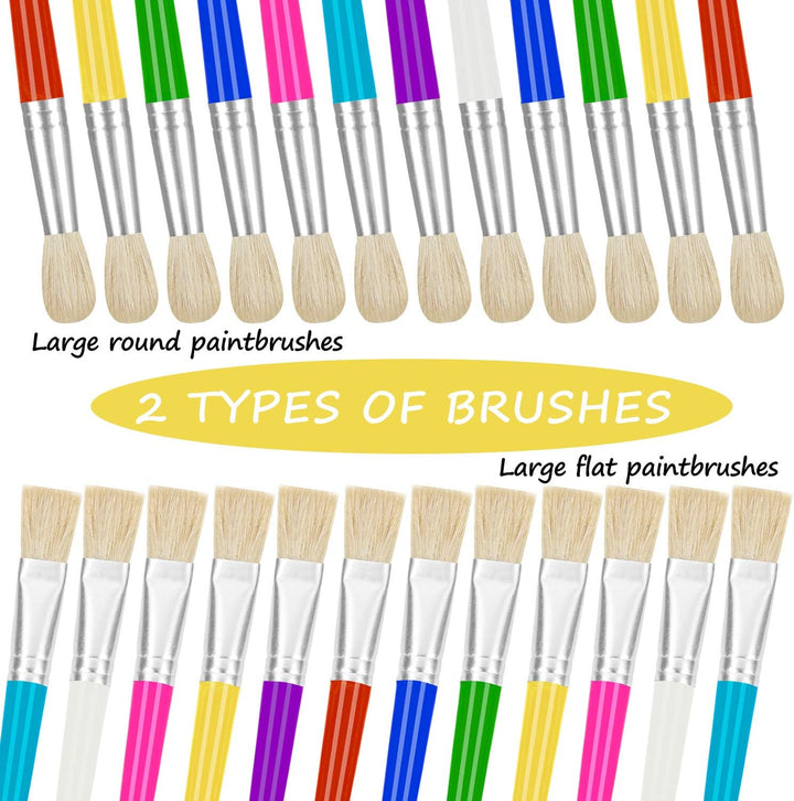 24 Pcs Paint Brushes for Kids Bulk - Colorful round and Flat Kids Paint Brushes, Easy Clean and Hold Toddler Paint Brushes for Acrylic Oil Watercolor Washable Paint