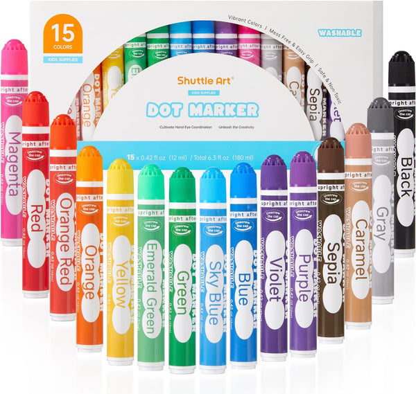 Dot Markers, 15 Colors Washable Dot Markers for Toddlers,Bingo Daubers Supplies for Kids Preschool Children, Non Toxic Water-Based Bingo Daubers