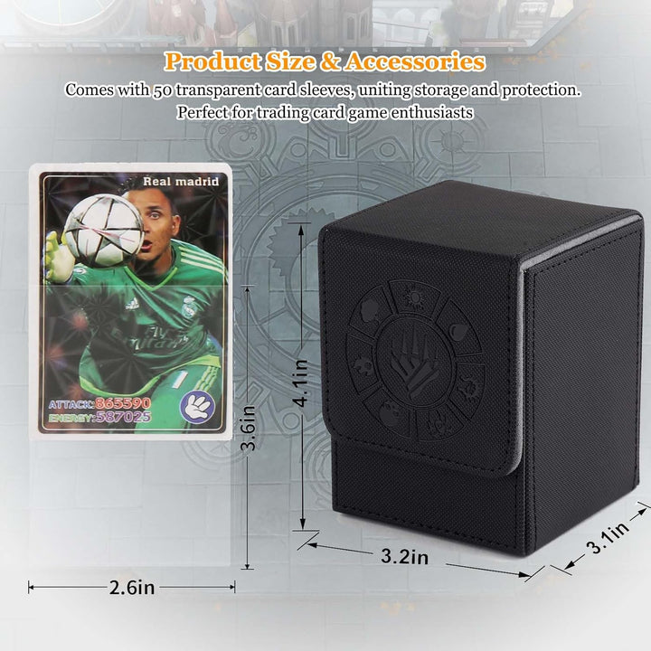 Card Deck Box, 110+ Storage MTG Deck Box with 50 Pcs Card Sleeve, Collectible Trading Card Cases for Magic Commander and More (Black)