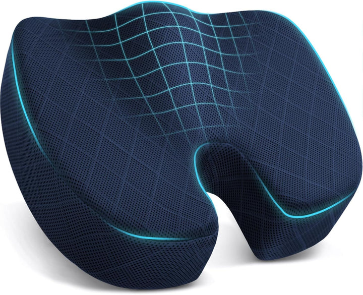 Seat Cushion - Memory Foam Cushion for Office Chair, Car Seat, Airplane, Bleacher - Sciatica & Hip & Coccyx Pain Relief Desk Chair Cushion for Long Sitting Office Workers, Car Drivers