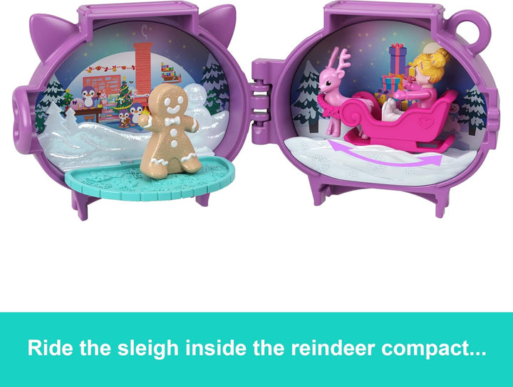 Mini Toys, Holiday Stackable Compact Playset Bundle with Micro Doll, Accessories, Pet Animal, Travel Toy with Clip