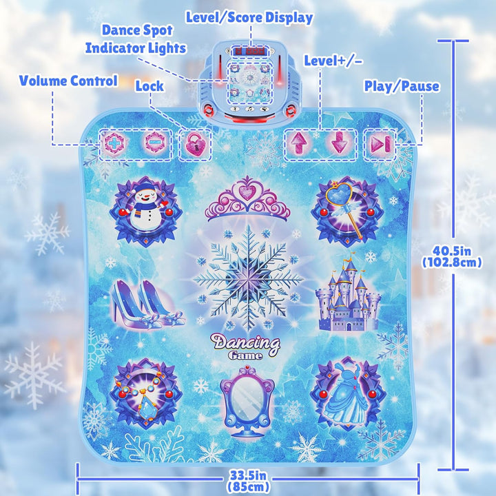 Dance Mat Toys Girl Gift: 8-Button Frozen Dance Pad Wireless Bluetooth Electronic Dance Game for Kids with 4 Game Modes LED Light Built-In Music Birthday Gifts for 3 4 5 6 7 8 9 10+ Years Old Girls