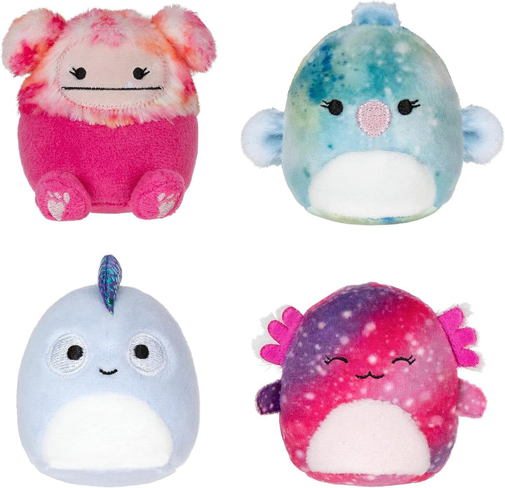 by Original Squishmallows Play and Display Storage - Four 2-Inch Plush Included - Big Foot, Axolotl, Parrot, Chameleon - Hang or Stand Display Case - Amazon Exclusive