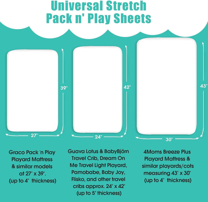 Pack N Play Sheets,  2 Pack Mini Crib Sheets,Stretchy Portable Fitted Playard Sheet Set, Convertible Playard Mattress Cover,Ultra Soft Breathable Material,Elephant Whale