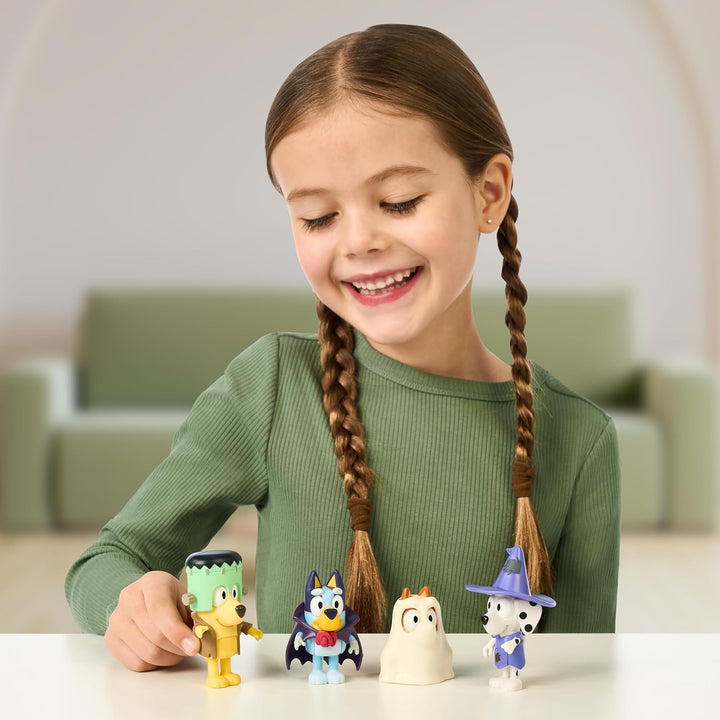 Figure 4-Packs, Halloween, 2.5" Poseable, Bingo, Chloe & Lucky Dressed in Halloween Costumes, with Accessories, Kids Can Recreate Their Favorite Moments