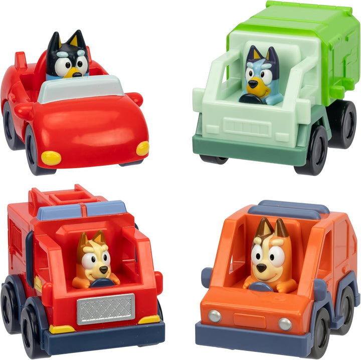 Vehicle Set – 4-Pack Includes Garbage Truck, Convertible, Family Car & Firetruck, Official Toys for Kids Ages 3+