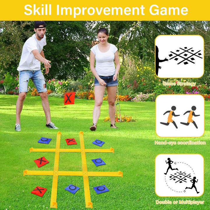 Giant Tic Tac Toe Outdoor Games for Kids Adults Family, Portable Tic Tac Toe Bean Bag Toss with 10Pcs Bean Bag, Large Outdoor Lawn Backyard Games Carnival Field Day Game