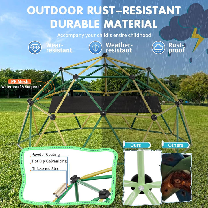 Climbing Dome,10Ft Dome Climber with Hammock, Outdoor Jungle Gym for Kids, Supports Jungle Gym up to 1,000 Lbs, Rust Resistant, Easy to Assemble, Gift for Kids, Blue+Yellow