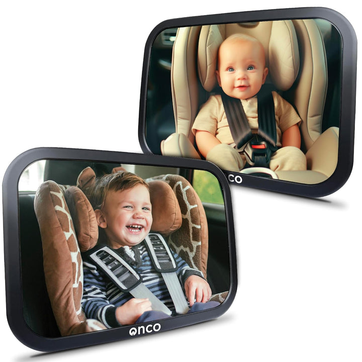 Baby Car Mirror Rear Facing - Double Award-Winning Convex Car Mirror for Baby, 100% Shatterproof & Shakeproof with 360° Rotation, Newborn Essentials (9.6 X 6.9 In)
