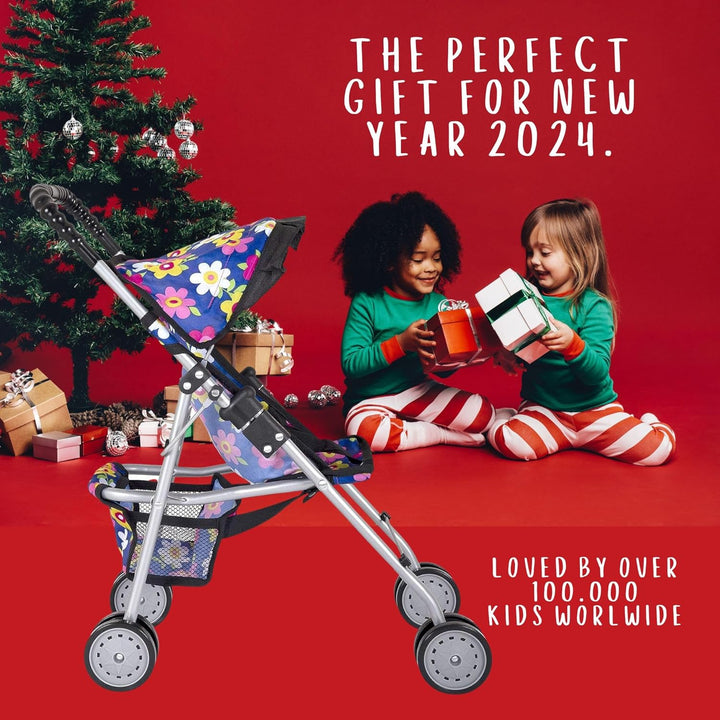 ® - Doll Stroller My First Baby Doll Strollers Toy - Flower Design with Basket in the Bottom- Doll Accessories 2 Free Magic Bottles Included (Flower Design)
