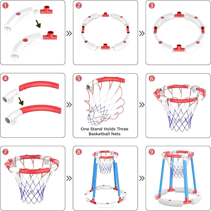 Pool Basketball Hoop with 4 Balls and Pump – Poolside & Floating Basketball Hoop for Pool, Fun Pool Toys & Swimming Pool Games, Water Basketball Game for Kids Ages 3+, Perfect for Summer Parties