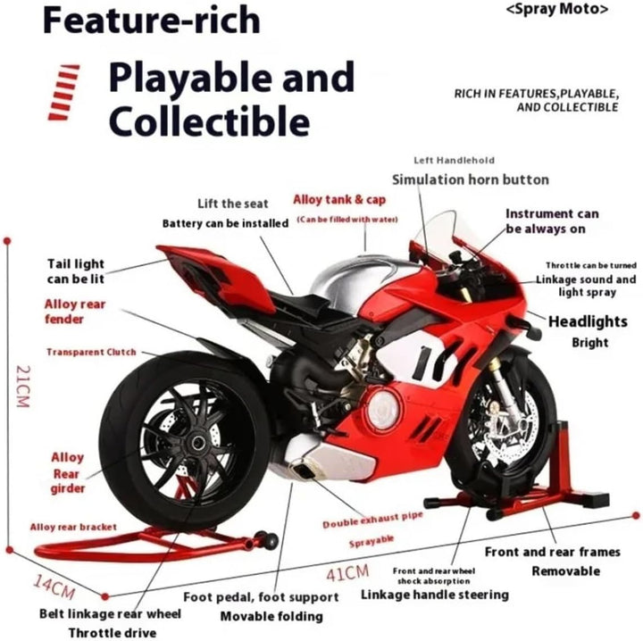 1/6 V4R Alloy Motorcycle Model Large Diecast Racing Motorbike with Ignition Smoke Effect, Adult Collectible Simulation Vehicle Gift