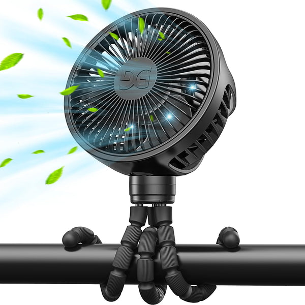 Stroller Fan Clip on for Baby, Flexible Tripod & Rechargeable Battery, Small Personal Fan, Mini Portable Fan for Travel, Handheld, Car (Black)