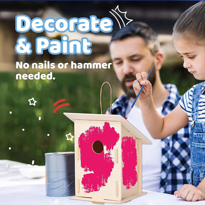DIY 12 Wooden Bird House Kits - Creative Arts and Crafts Set for Kids and Adults - Unfinished Wood Birdhouses with Paint Strips, Brushes, Stickers and Strings - 3 Unique Shapes, 2 Sizes