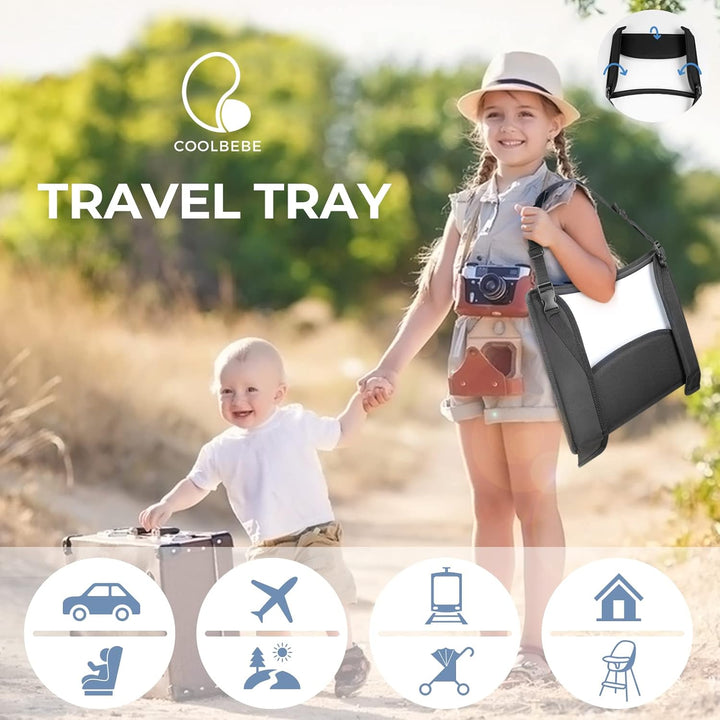 Kids Travel Tray for Toddler Car Seat, Travel Tray for Airplane, Toddler Car Seat Lap Tray, Carseat Table Tray for Kids Travel Activities (Black-1)