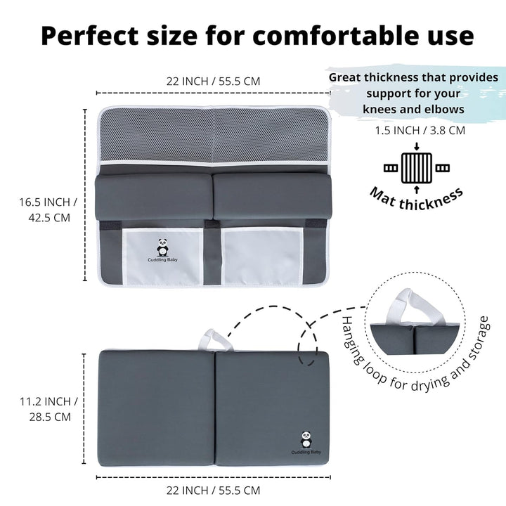 Bath Kneeler and Elbow Rest Pad Set - 2PC Premium Baby Bath Mat Set - Non-Slip Kneeling Pad with Storage Pockets - Machine Washable, Durable Foam Pad Bundle - Gray