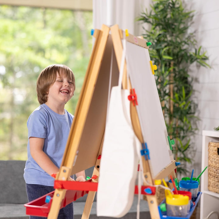 Deluxe Standing Art Easel - Dry-Erase Board, Chalkboard, Paper Roller - FSC Certified