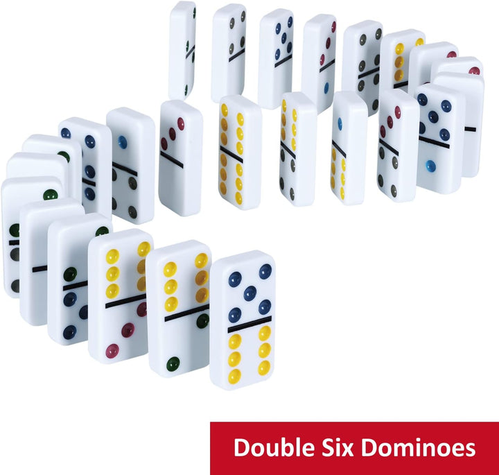 Double Six Dominoes Set with Tin Box - 28 Color Double 6 Domino Tiles for Kids & Adults, Classic Family Board Games for 2-4 Players, Travel, Party