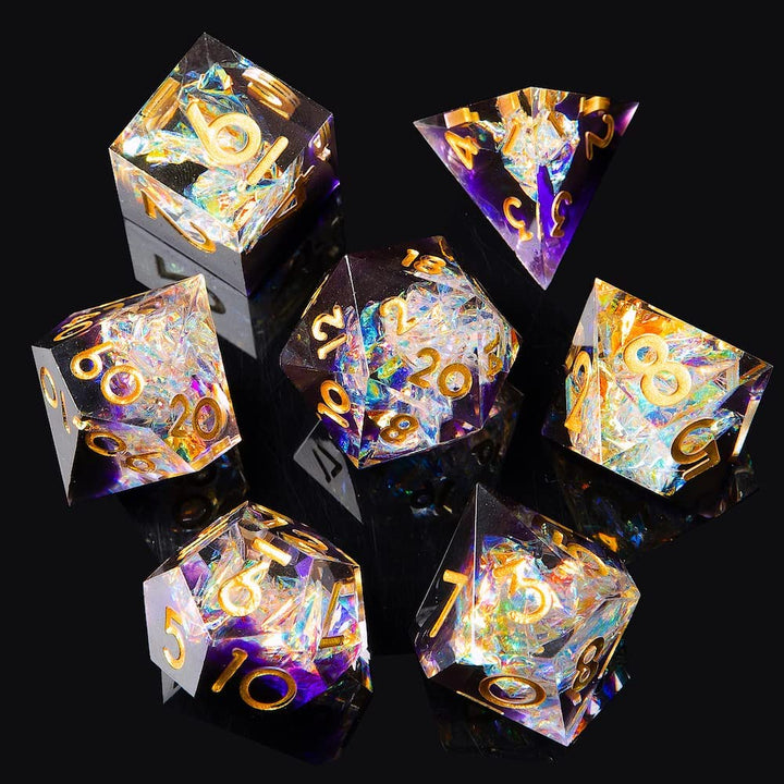 Sharp Edge DND Dice Set Handmade 7 Accessories Dice for Dungeons and Dragons TTRPG Games, Multi-Sided RPG Polyhedral Resin Sharp Edge Dice Roleplaying Games