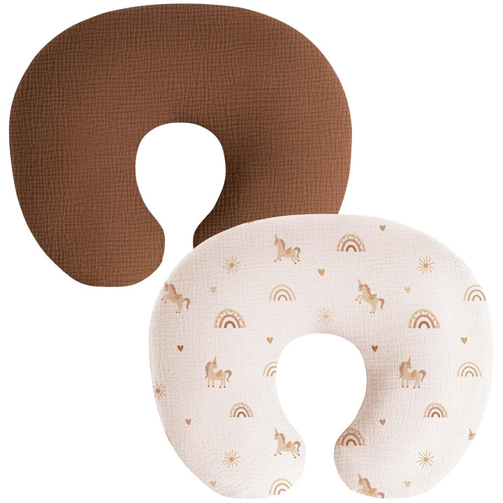 Muslin Nursing Pillow Covers, 2 Pack, Soft & Adorable Slipcovers with Zipper Closure, 100% Cotton Covers for Breastfeeding Pillows (Leaf, Green)